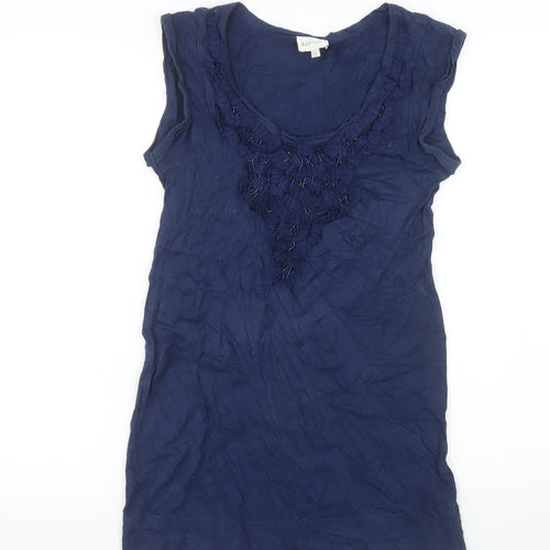 Kaliko Women's Blue Beaded Sleeveless Blouse UK 8 Cotton Blend