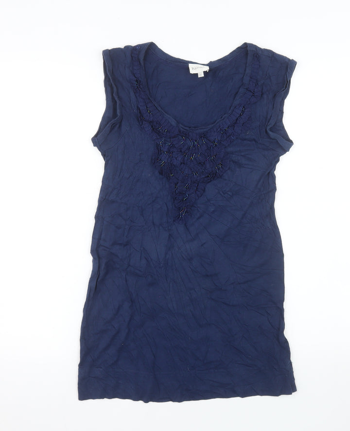 Kaliko Women's Blue Beaded Sleeveless Blouse UK 8 Cotton Blend