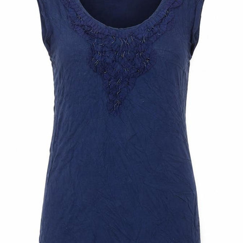 Kaliko Women's Blue Beaded Sleeveless Blouse UK 8 Cotton Blend