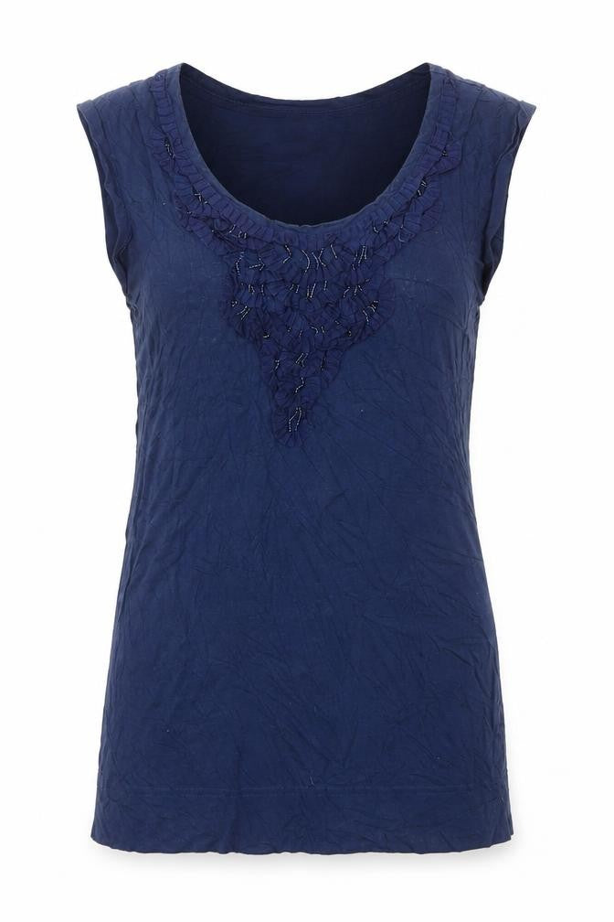 Kaliko Women's Blue Beaded Sleeveless Blouse UK 8 Cotton Blend