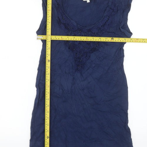 Kaliko Women's Blue Beaded Sleeveless Blouse UK 8 Cotton Blend
