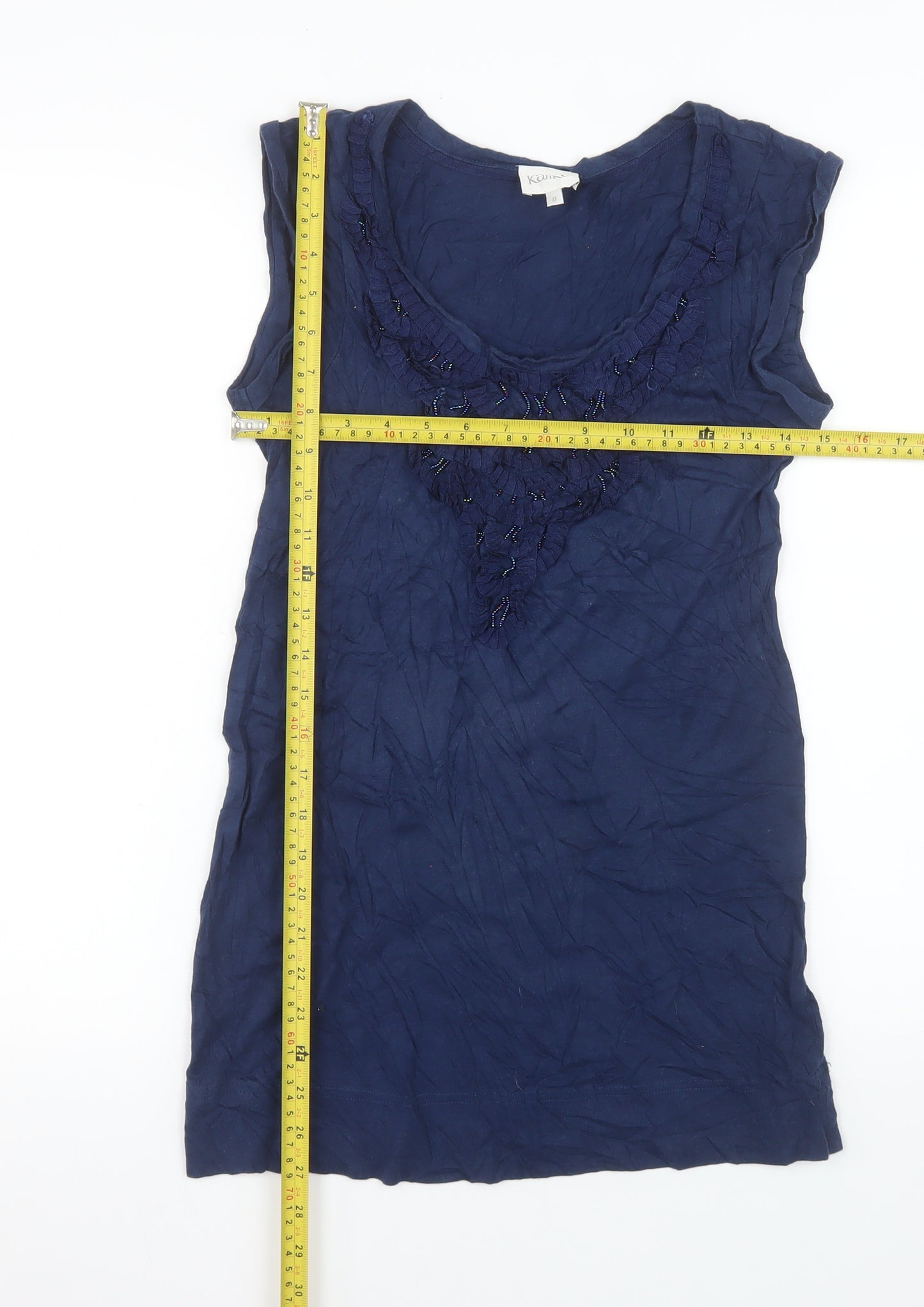 Kaliko Women's Blue Beaded Sleeveless Blouse UK 8 Cotton Blend