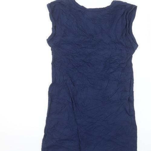 Kaliko Women's Blue Beaded Sleeveless Blouse UK 8 Cotton Blend