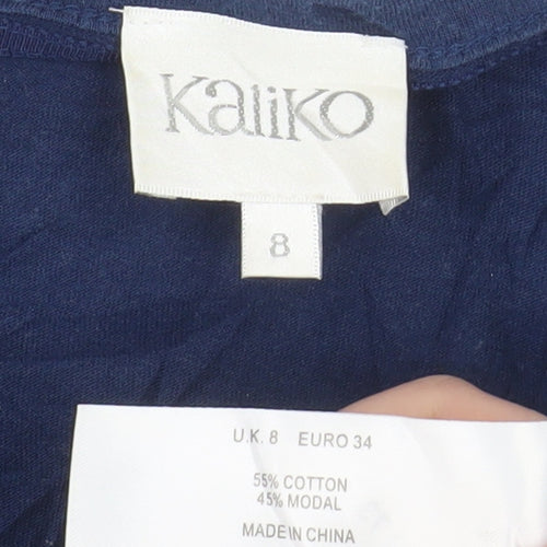 Kaliko Women's Blue Beaded Sleeveless Blouse UK 8 Cotton Blend