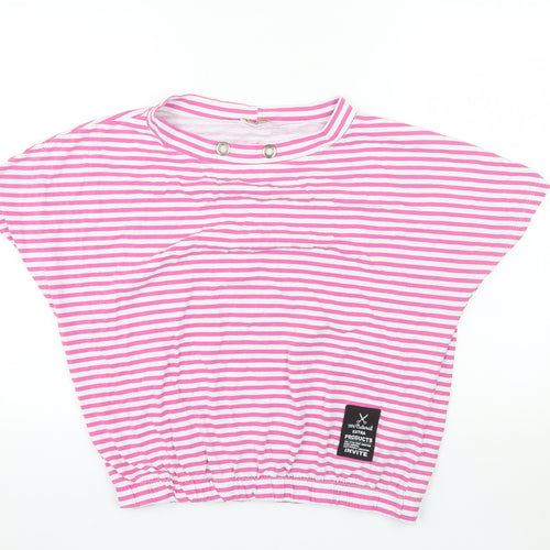 MEGI Collection Women Pink White Striped Jersey T-Shirt L-XL