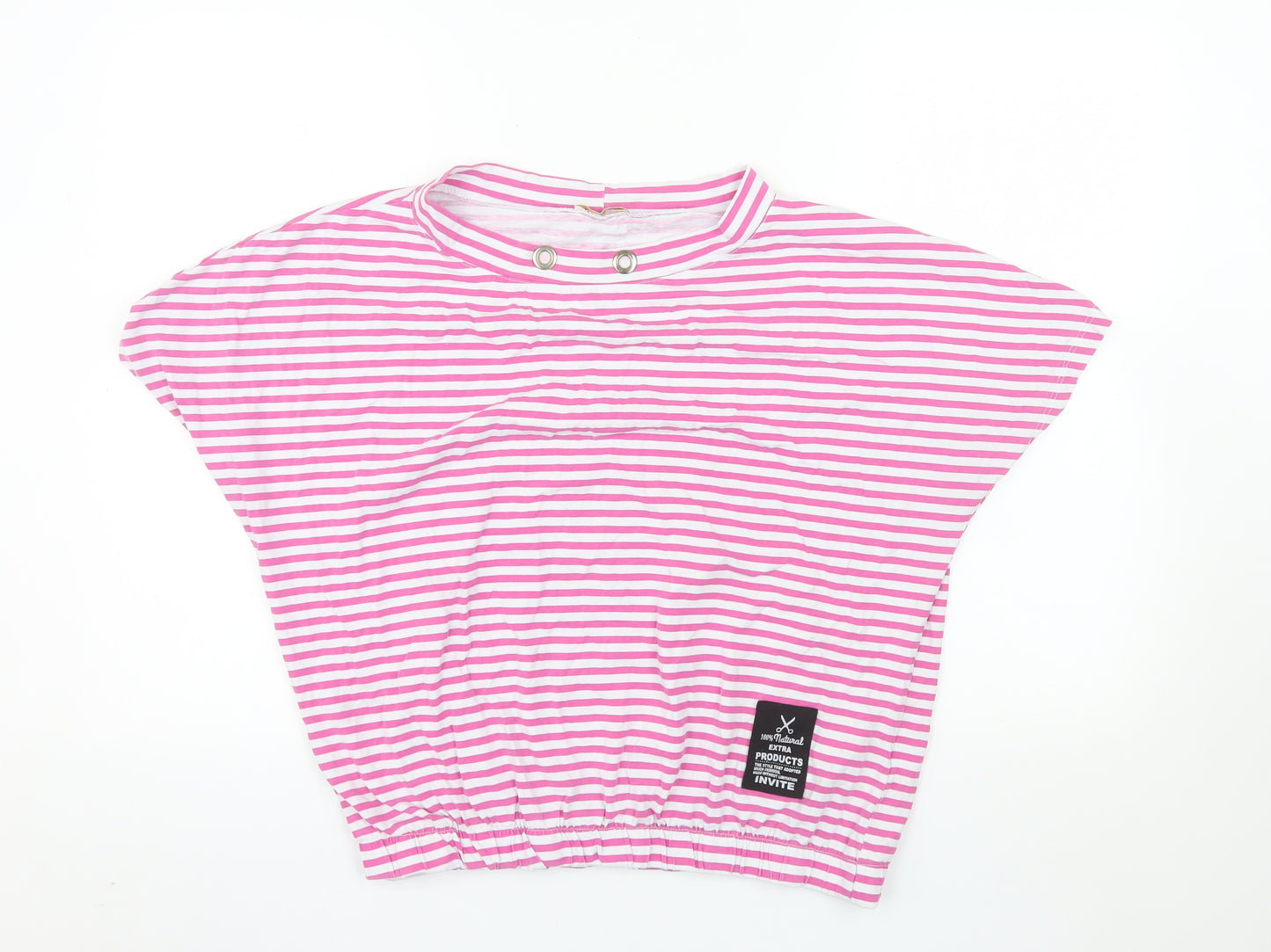 MEGI Collection Women Pink White Striped Jersey T-Shirt L-XL