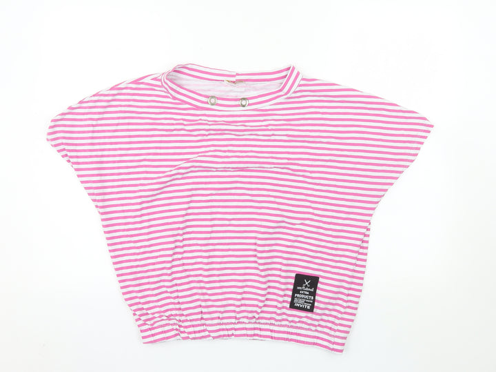 MEGI Collection Women Pink White Striped Jersey T-Shirt L-XL