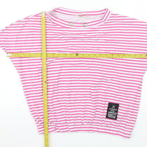 MEGI Collection Women Pink White Striped Jersey T-Shirt L-XL