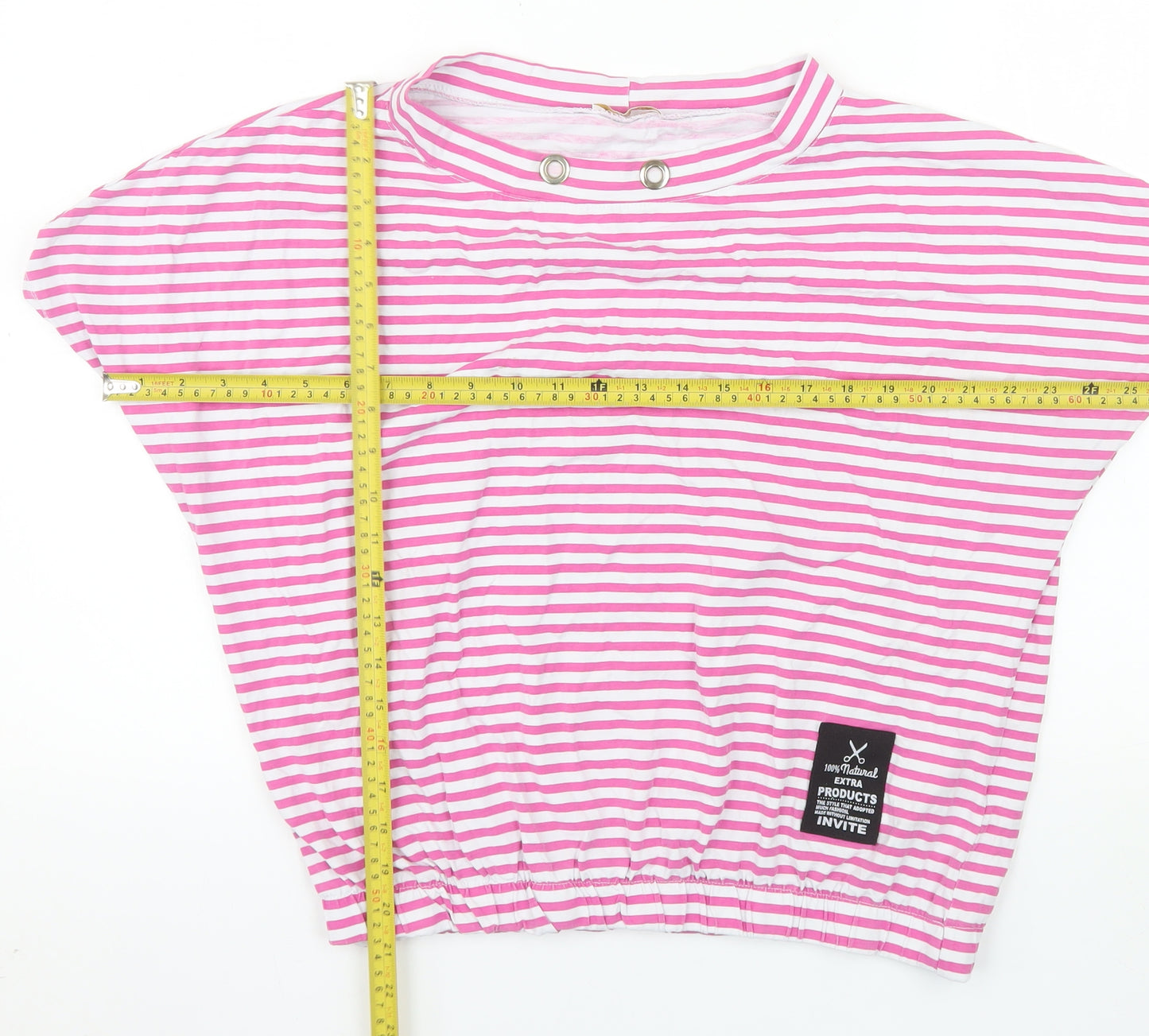 MEGI Collection Women Pink White Striped Jersey T-Shirt L-XL