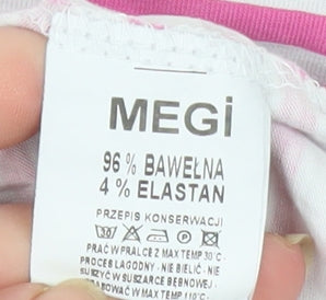 MEGI Collection Women Pink White Striped Jersey T-Shirt L-XL