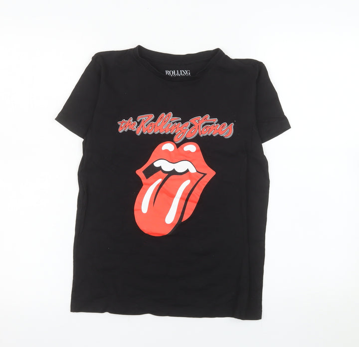 NEXT Girls Black Rolling Stones Graphic Band T-Shirt 10-11 Years