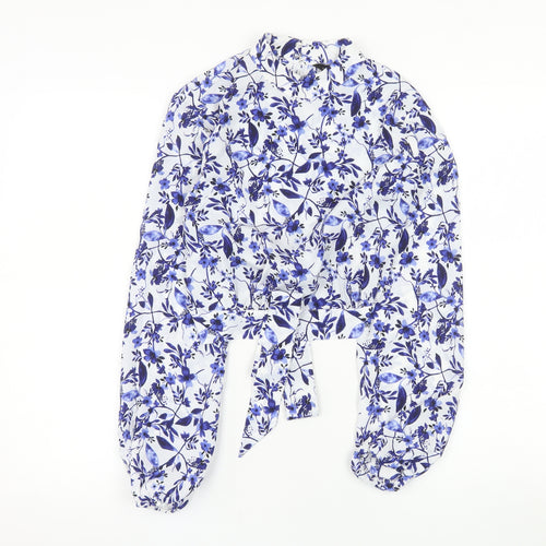 New Look Women’s Blue Floral Wrap Blouse UK 8 Long Sleeve