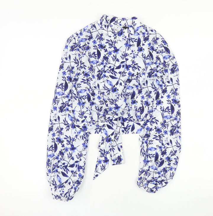 New Look Women’s Blue Floral Wrap Blouse UK 8 Long Sleeve