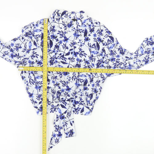 New Look Women’s Blue Floral Wrap Blouse UK 8 Long Sleeve