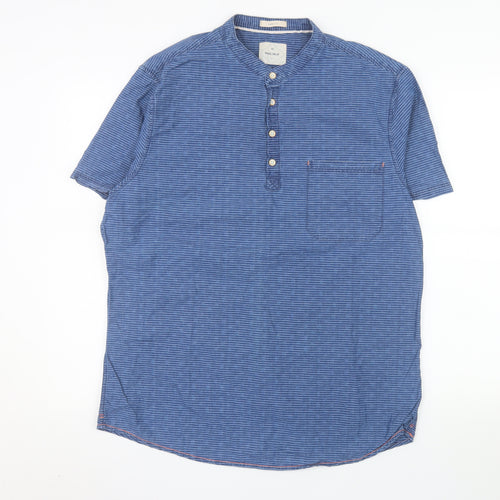 White Stuff Men's Blue Short Sleeve Henley Cotton Shirt Size L