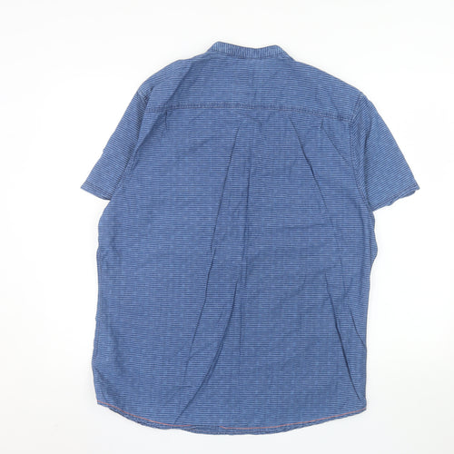 White Stuff Men's Blue Short Sleeve Henley Cotton Shirt Size L