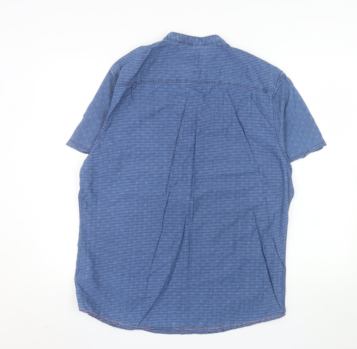 White Stuff Men's Blue Short Sleeve Henley Cotton Shirt Size L
