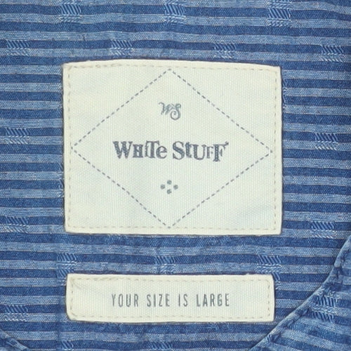 White Stuff Men's Blue Short Sleeve Henley Cotton Shirt Size L