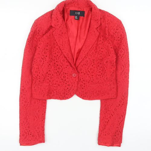 Forever 21 Women Red Lace Cropped Blazer Medium