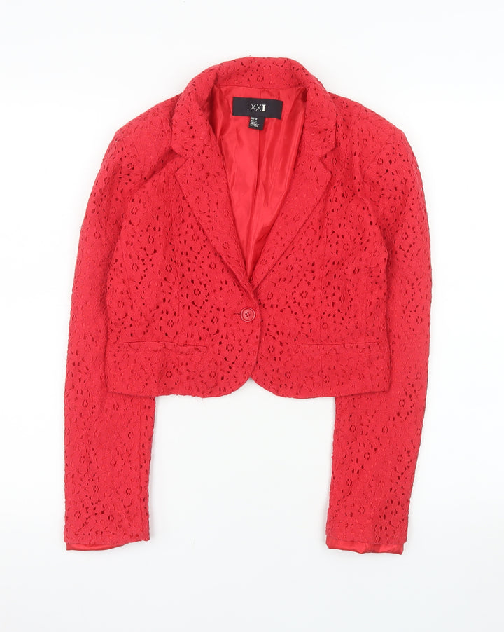 Forever 21 Women Red Lace Cropped Blazer Medium