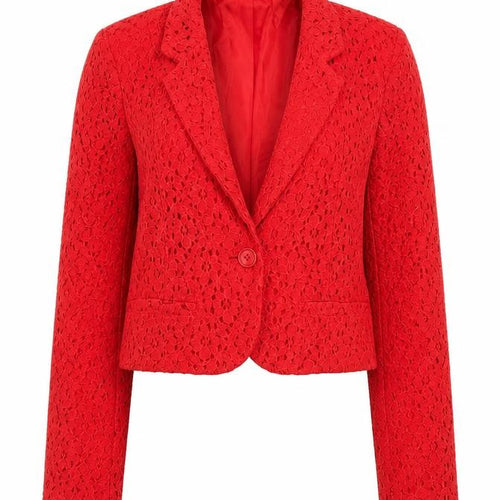 Forever 21 Women Red Lace Cropped Blazer Medium