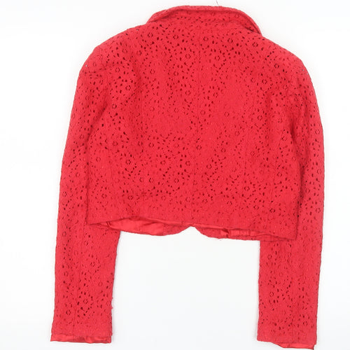 Forever 21 Women Red Lace Cropped Blazer Medium