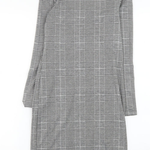 H&M Women Grey Check Shift Dress XS Long Sleeve Boat Neck