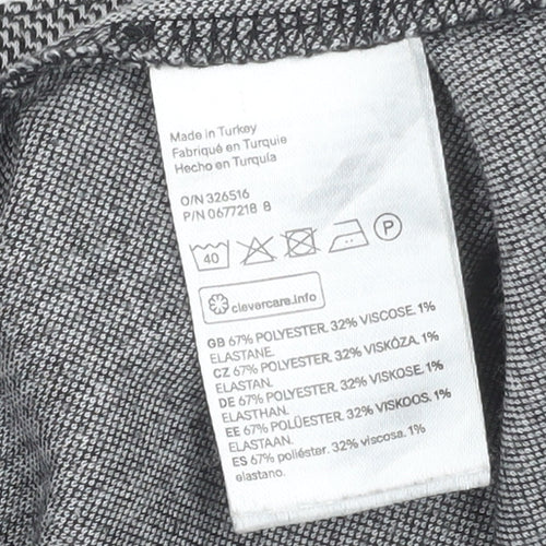 H&M Women Grey Check Shift Dress XS Long Sleeve Boat Neck
