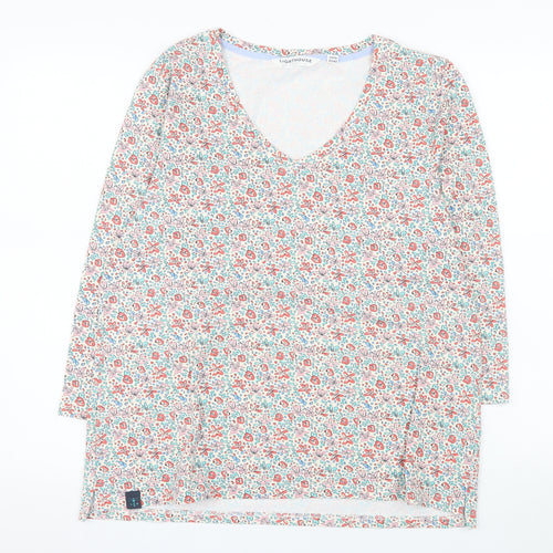 Lighthouse Womens Floral V-Neck Long Sleeve Cotton Top Size 14