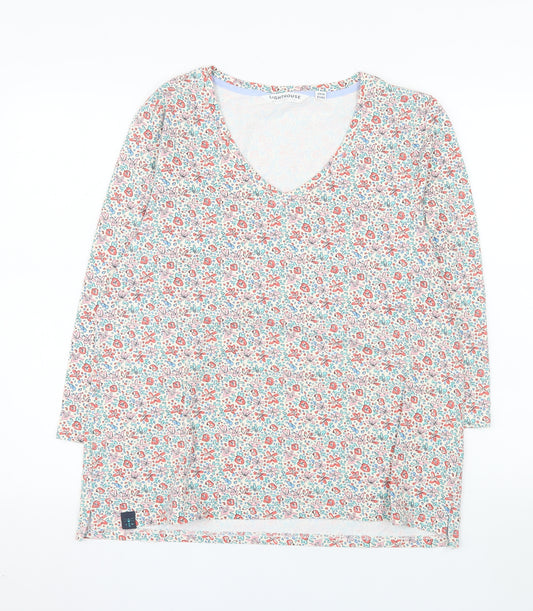 Lighthouse Womens Floral V-Neck Long Sleeve Cotton Top Size 14