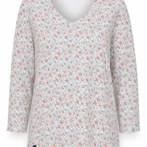Lighthouse Womens Floral V-Neck Long Sleeve Cotton Top Size 14