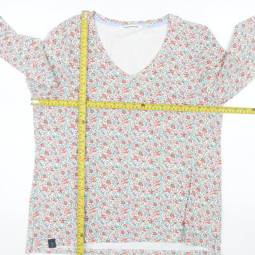 Lighthouse Womens Floral V-Neck Long Sleeve Cotton Top Size 14