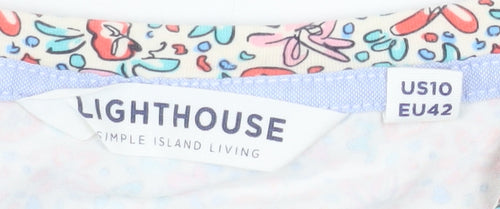 Lighthouse Womens Floral V-Neck Long Sleeve Cotton Top Size 14