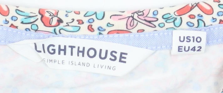Lighthouse Womens Floral V-Neck Long Sleeve Cotton Top Size 14