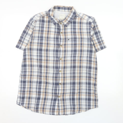 Mountain Warehouse Men's Beige Check Short Sleeve Button-Up Shirt M