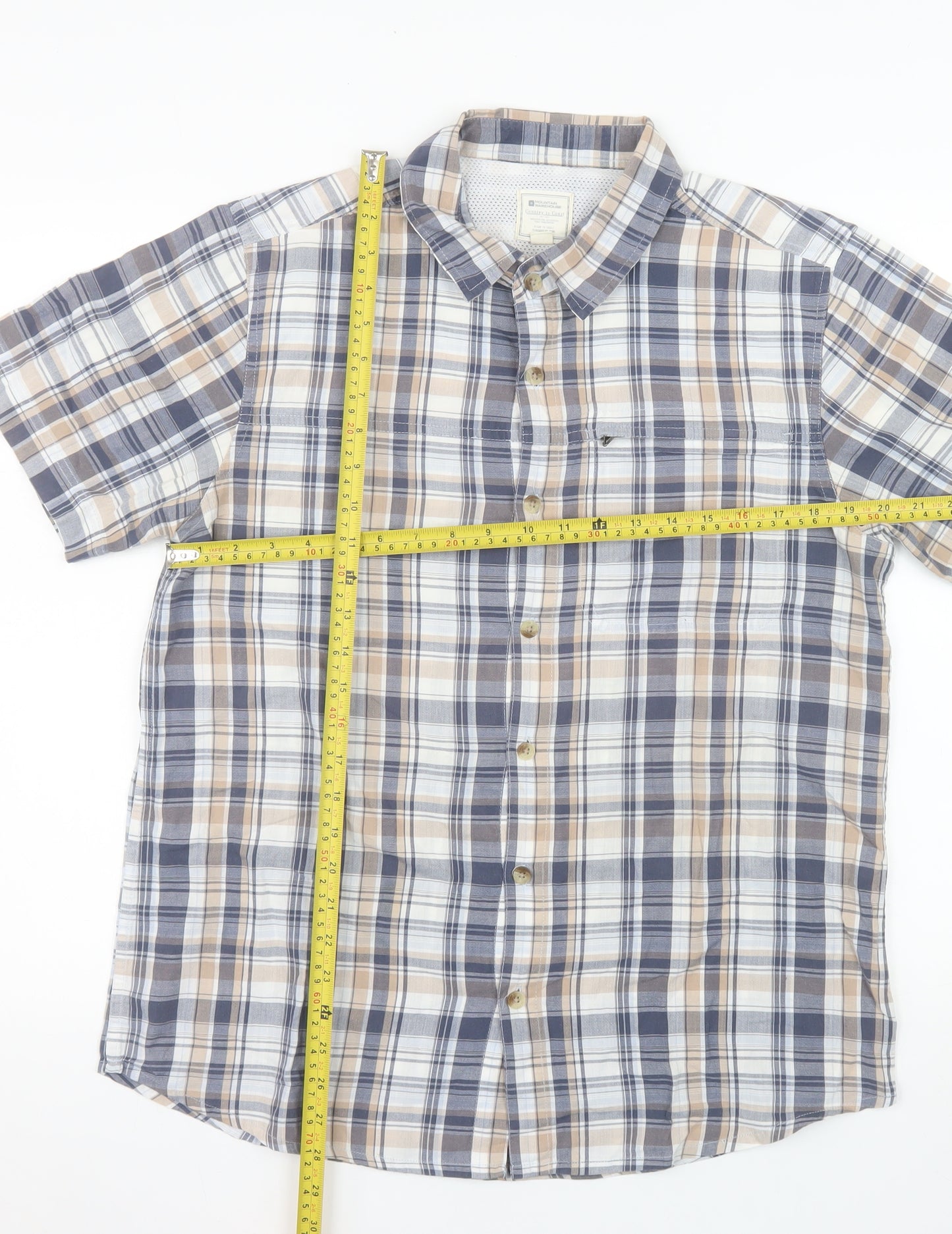 Mountain Warehouse Men's Beige Check Short Sleeve Button-Up Shirt M