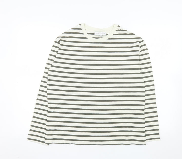 Carolyn Donnelly Women White Striped Long Sleeve Cotton T-Shirt XS
