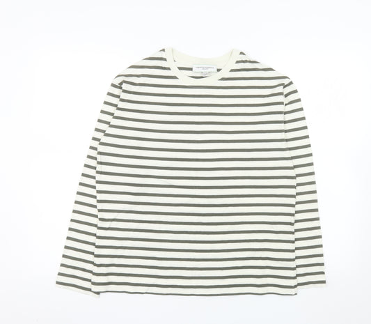 Carolyn Donnelly Women White Striped Long Sleeve Cotton T-Shirt XS