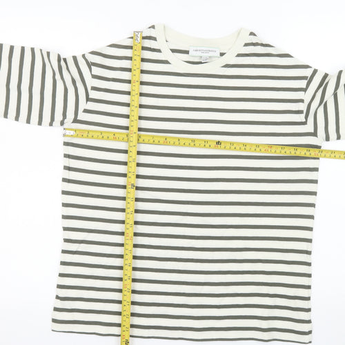 Carolyn Donnelly Women White Striped Long Sleeve Cotton T-Shirt XS