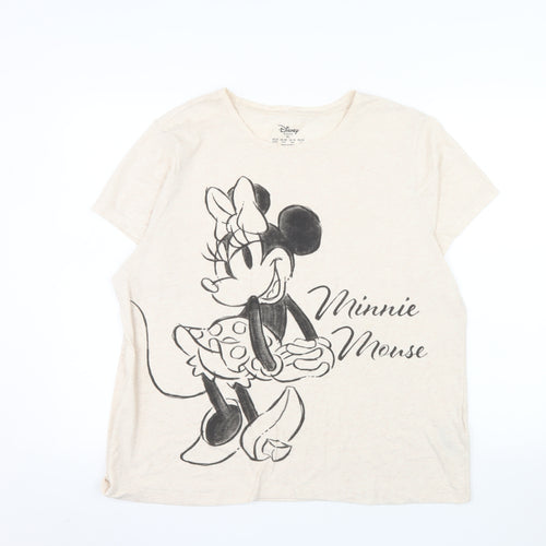 Disney Women Beige Minnie Mouse T-Shirt XL Short Sleeve Cotton Blend