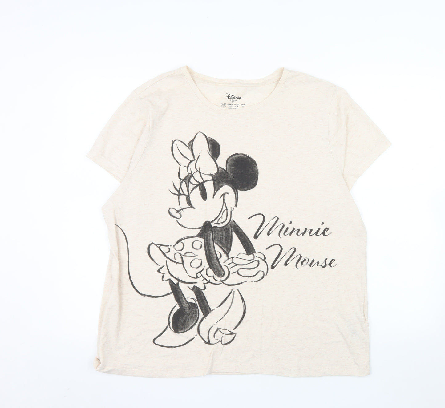 Disney Women Beige Minnie Mouse T-Shirt XL Short Sleeve Cotton Blend
