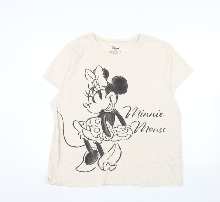 Disney Women Beige Minnie Mouse T-Shirt XL Short Sleeve Cotton Blend