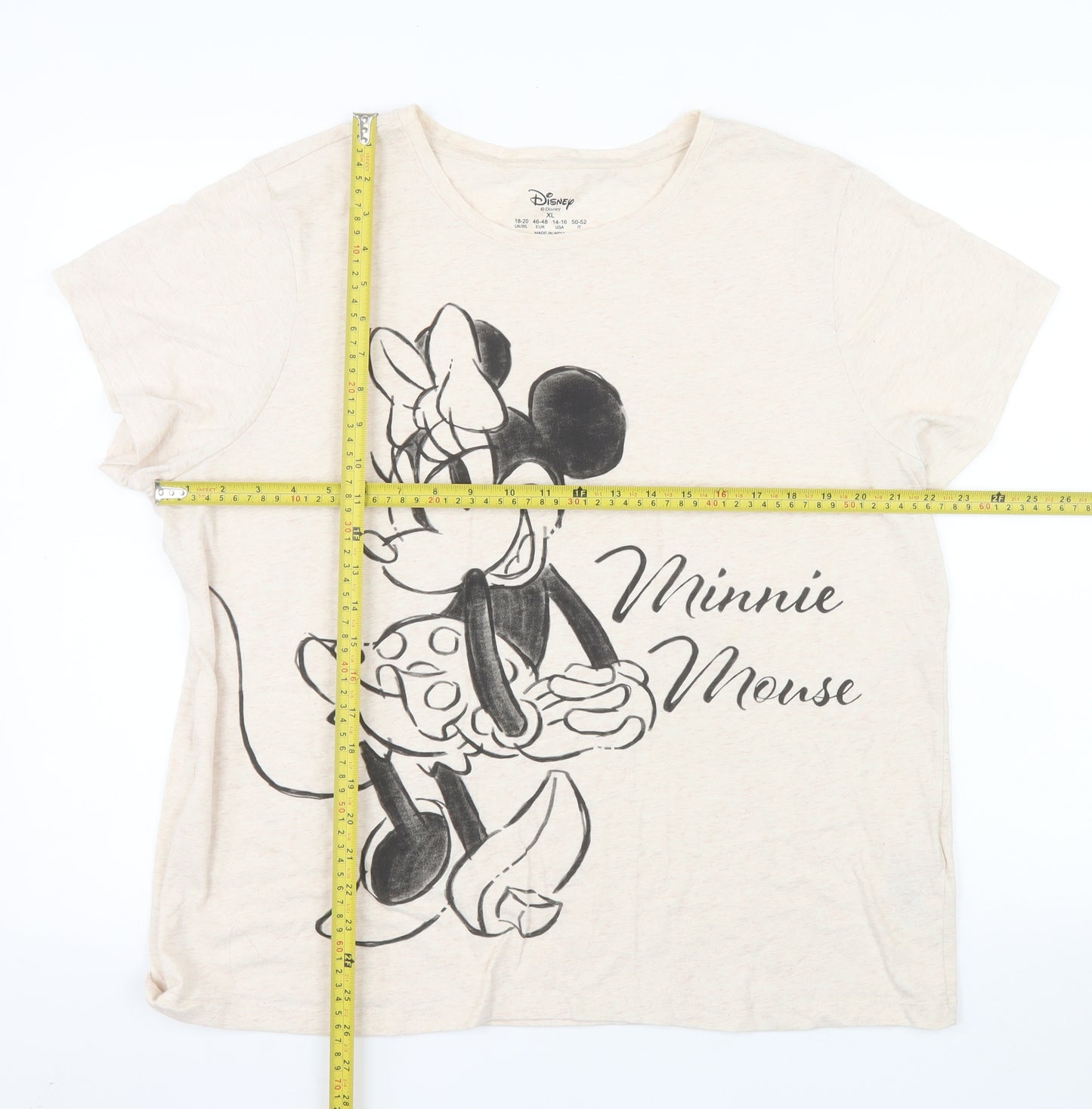 Disney Women Beige Minnie Mouse T-Shirt XL Short Sleeve Cotton Blend