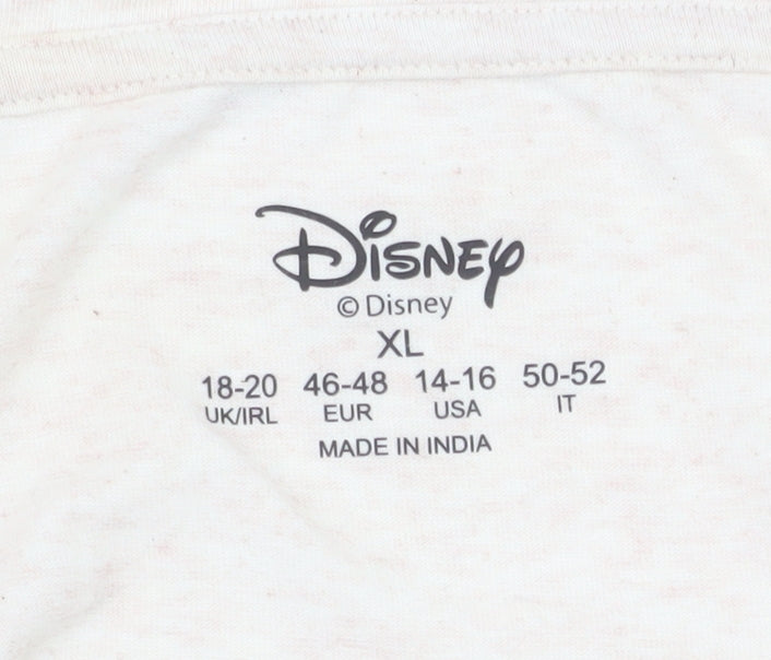 Disney Women Beige Minnie Mouse T-Shirt XL Short Sleeve Cotton Blend