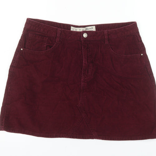 Denim Co Womens Red Corduroy A-Line Skirt UK 14 Short Casual