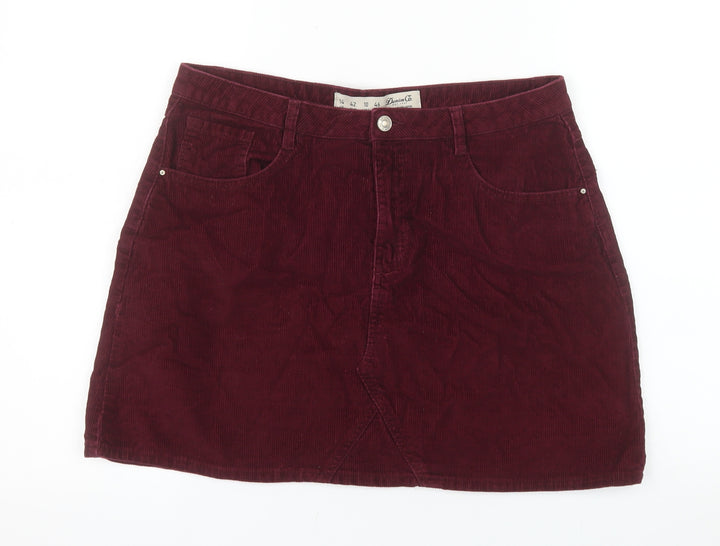 Denim Co Womens Red Corduroy A-Line Skirt UK 14 Short Casual