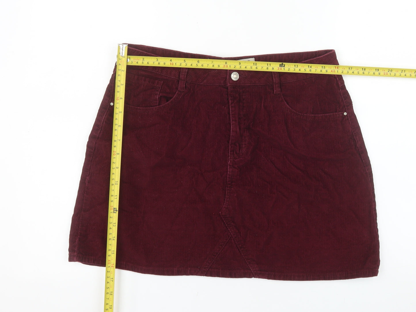 Denim Co Womens Red Corduroy A-Line Skirt UK 14 Short Casual