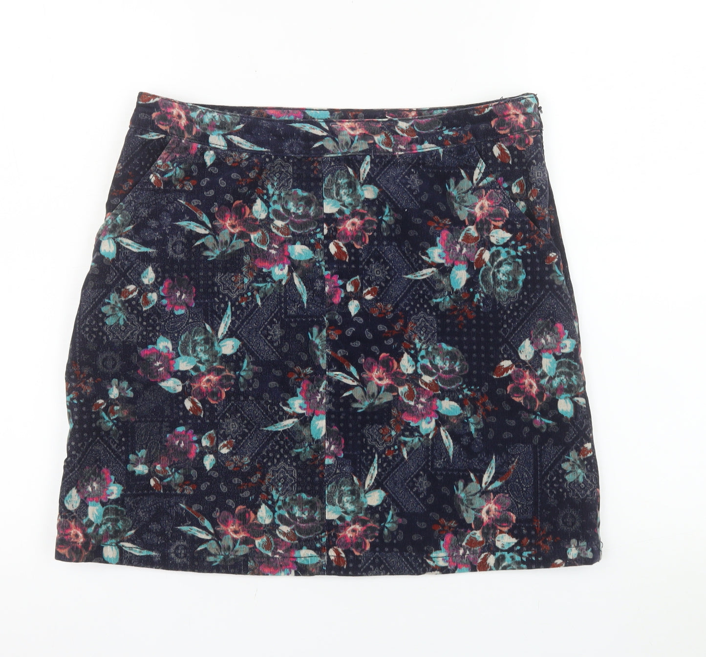 Tu Women’s Blue Floral Corduroy Short Skirt Size 10
