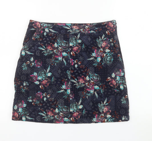 Tu Women’s Blue Floral Corduroy Short Skirt Size 10