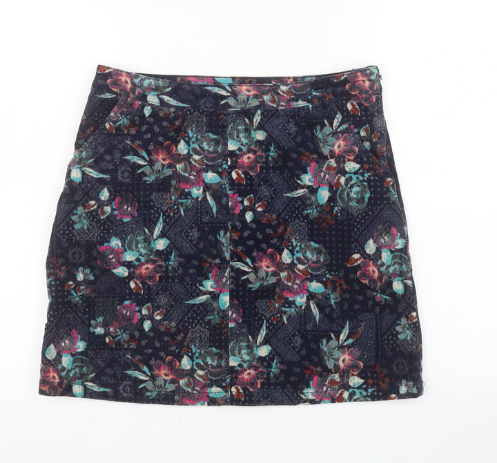 Tu Women’s Blue Floral Corduroy Short Skirt Size 10